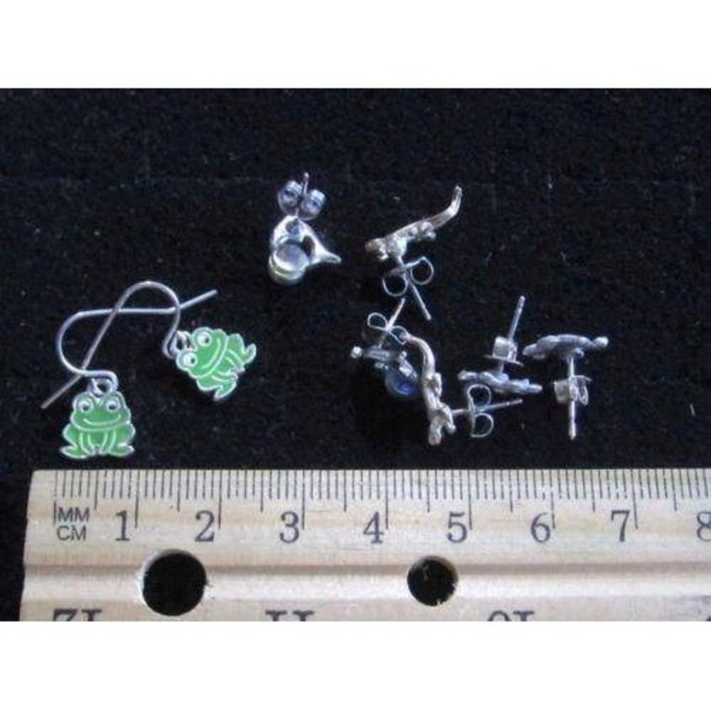 Animal Earring Set 4 Pairs‎ Frog Turtle Lizard Dolphin Silver Tone Green Enamel - Picture 3 of 4